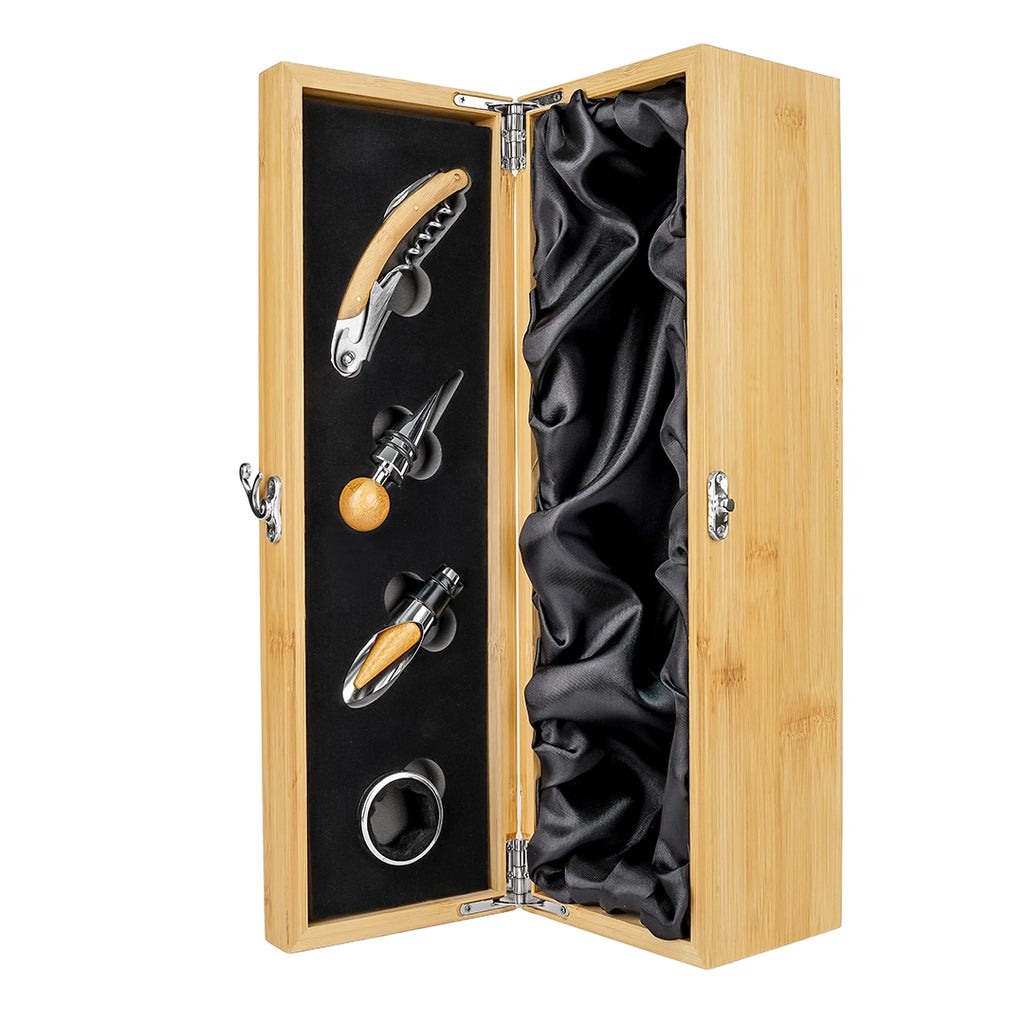 Set Destapador Vino 4 Piezas en Caja de Madera – vista 2