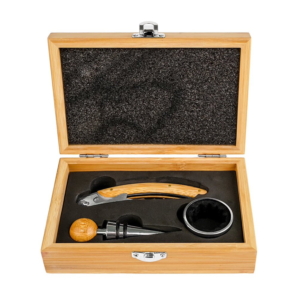 Set Destapador Vino 3 Piezas en Caja de Madera