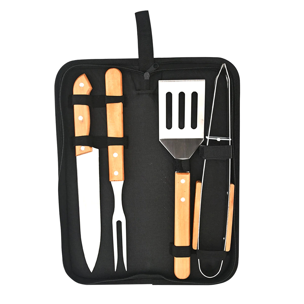 Set Parrillero 4 Piezas con Mango de Bambú