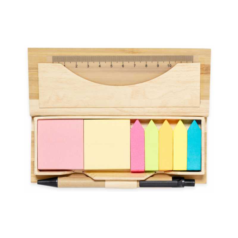 Porta Post-It Lapicero y Regla en Estuche de Bambú