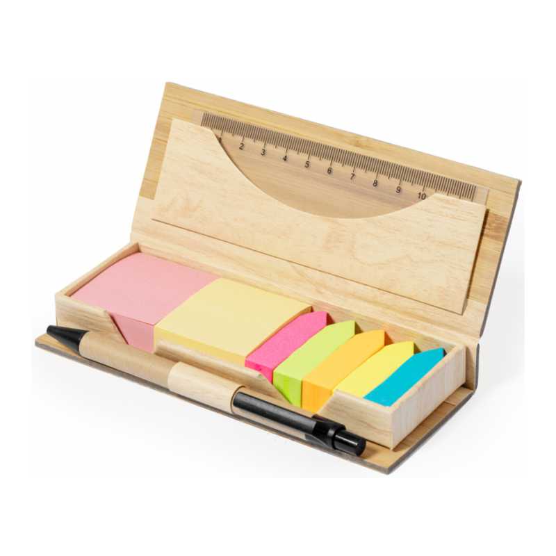 Porta Post-It Lapicero y Regla en Estuche de Bambú