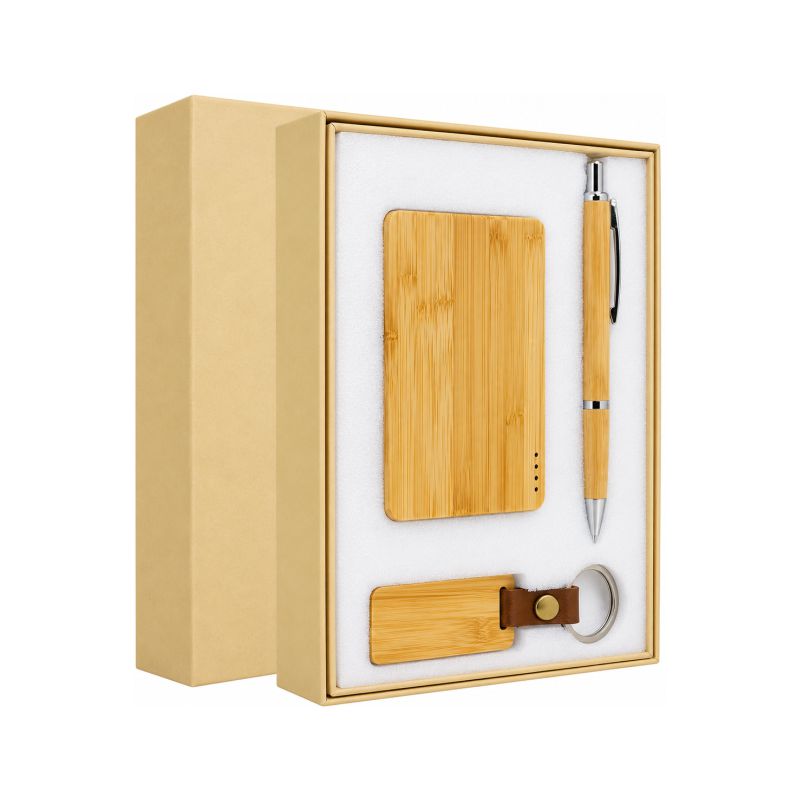 Power Bank Llavero y Lapicero de Madera Bambú