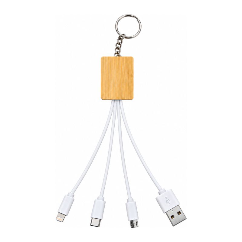 Cable Multipuerto Bambú con Llavero
