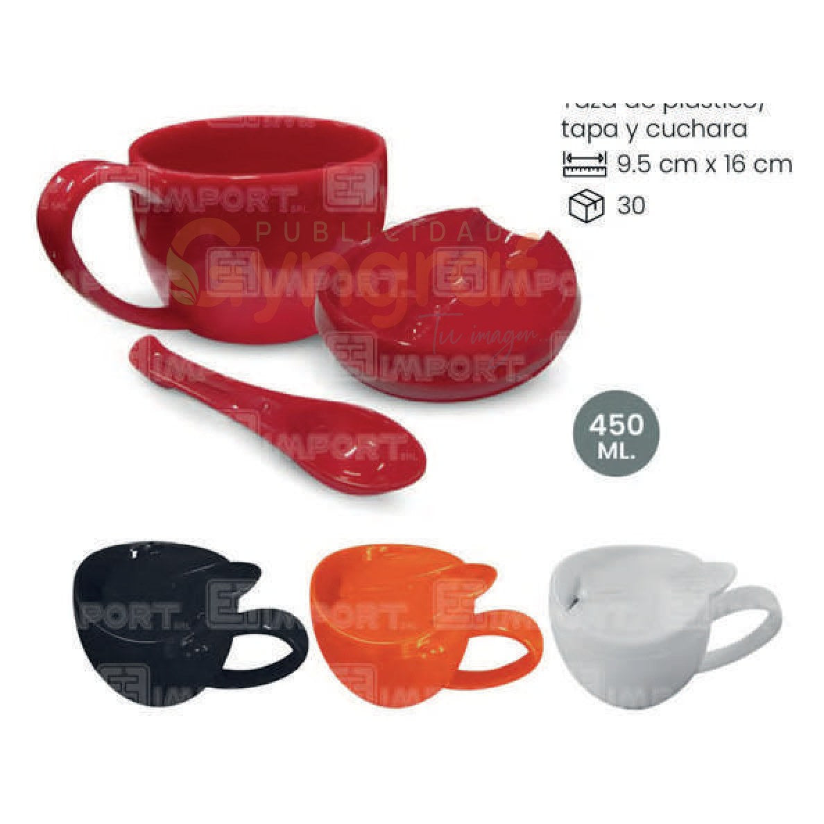 Taza de Plástico con Tapa y Cuchara 450 ml – Modelo HY-013