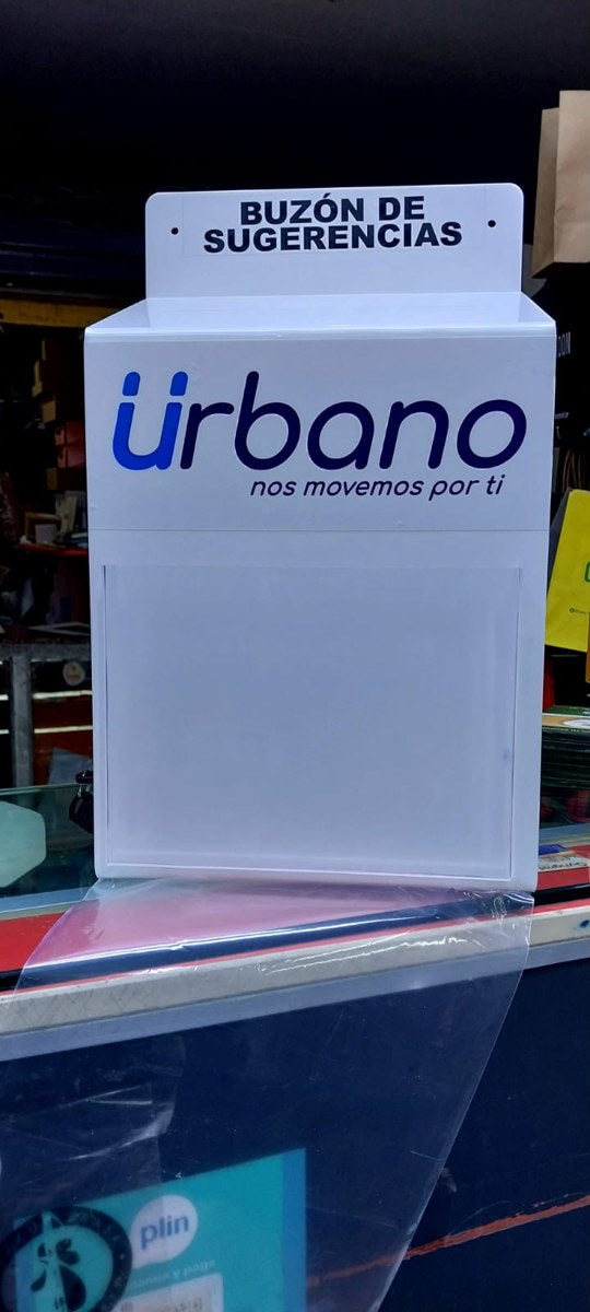 Buzón de sugerencias de acrílico con logo