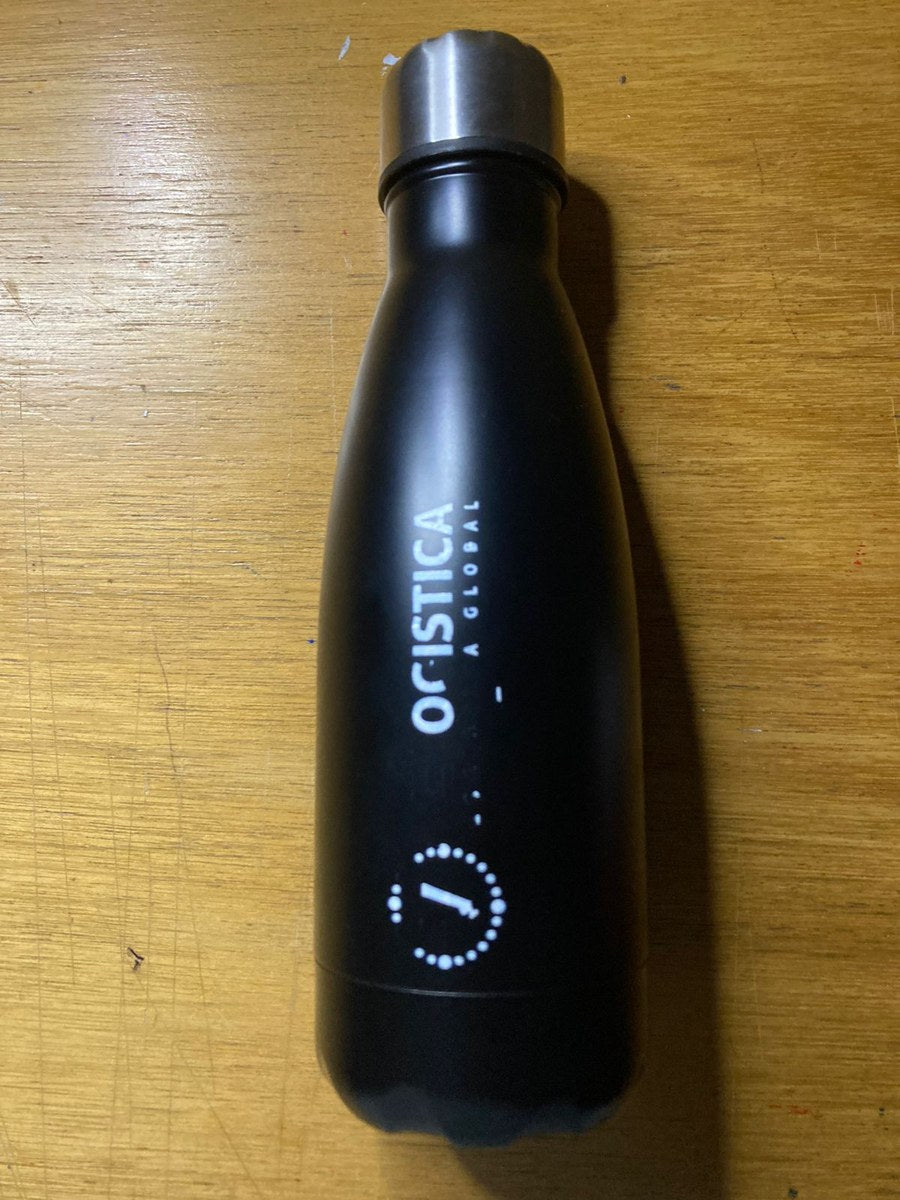 Botella térmica negra con logo